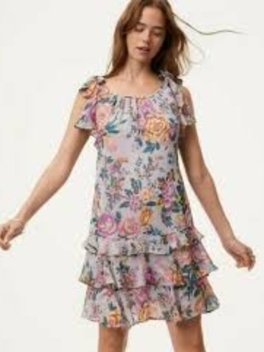 Loft Floral Ruffled Purple Tent Dress Sz M